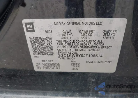 2018 Chevrolet Silverado 2500Hd Ltz from USA, damaged, VIN 1GC1KWEY0JF198514
